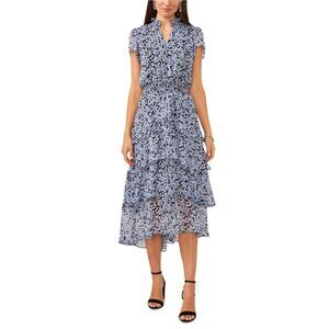 SAM AND JESS Womens Smocked-Waist Tiered Midi Dress, Blue, NWT